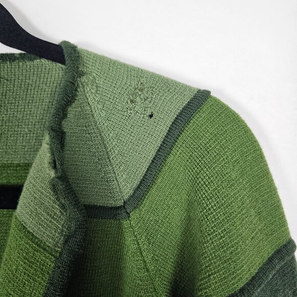 Vintage 70s 80s Silvana Wool Distressed Womens Medium Green Cardigan Sweater - Picture 4 of 9